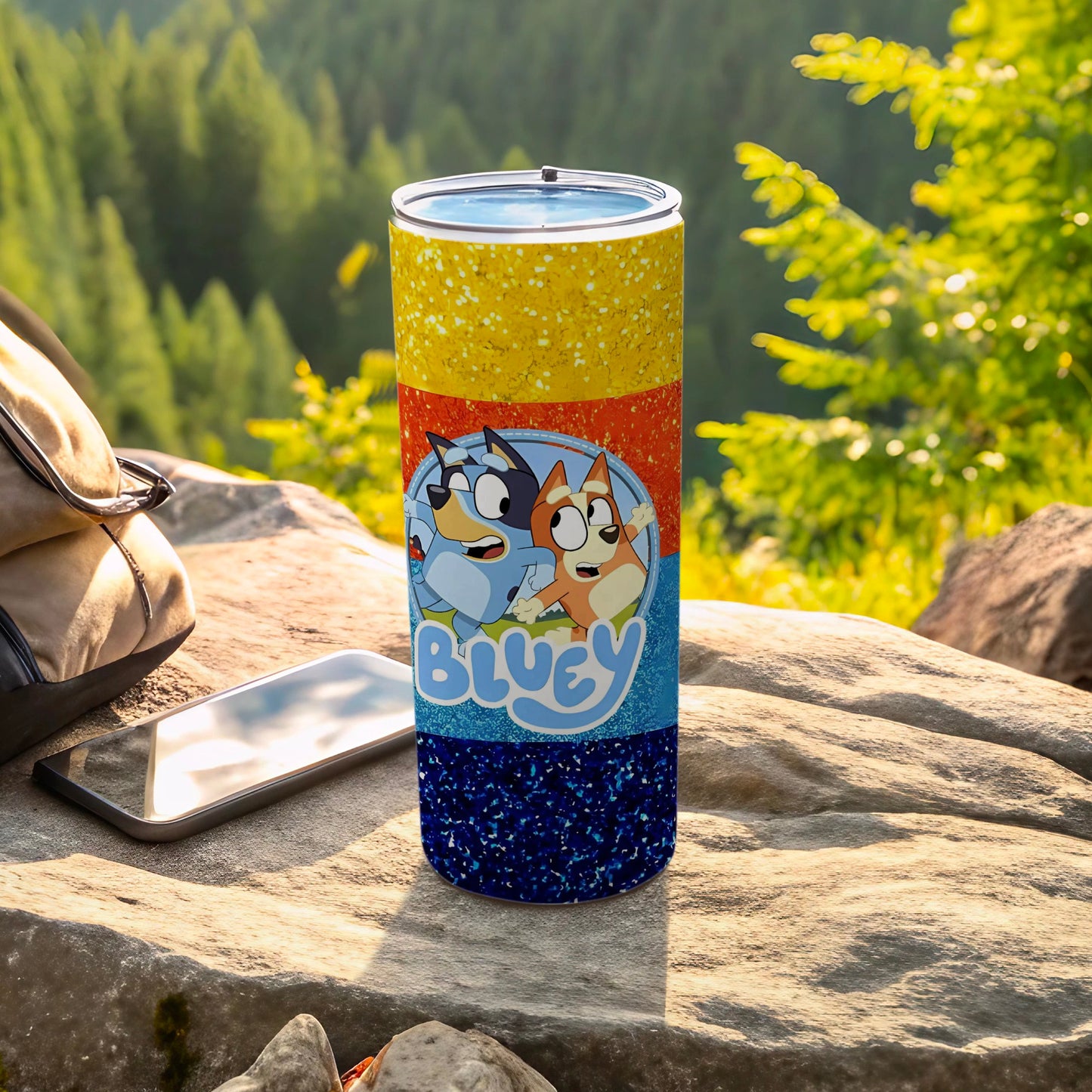 Bluey Colorful Glittery Tumbler with Fun Characters