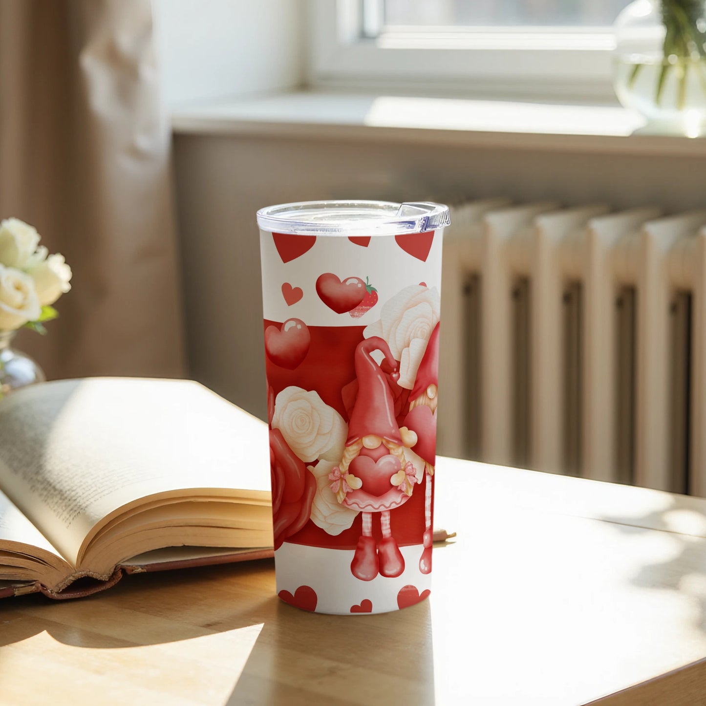 Valentine's Day Heart Gnome Design Tumbler Cup