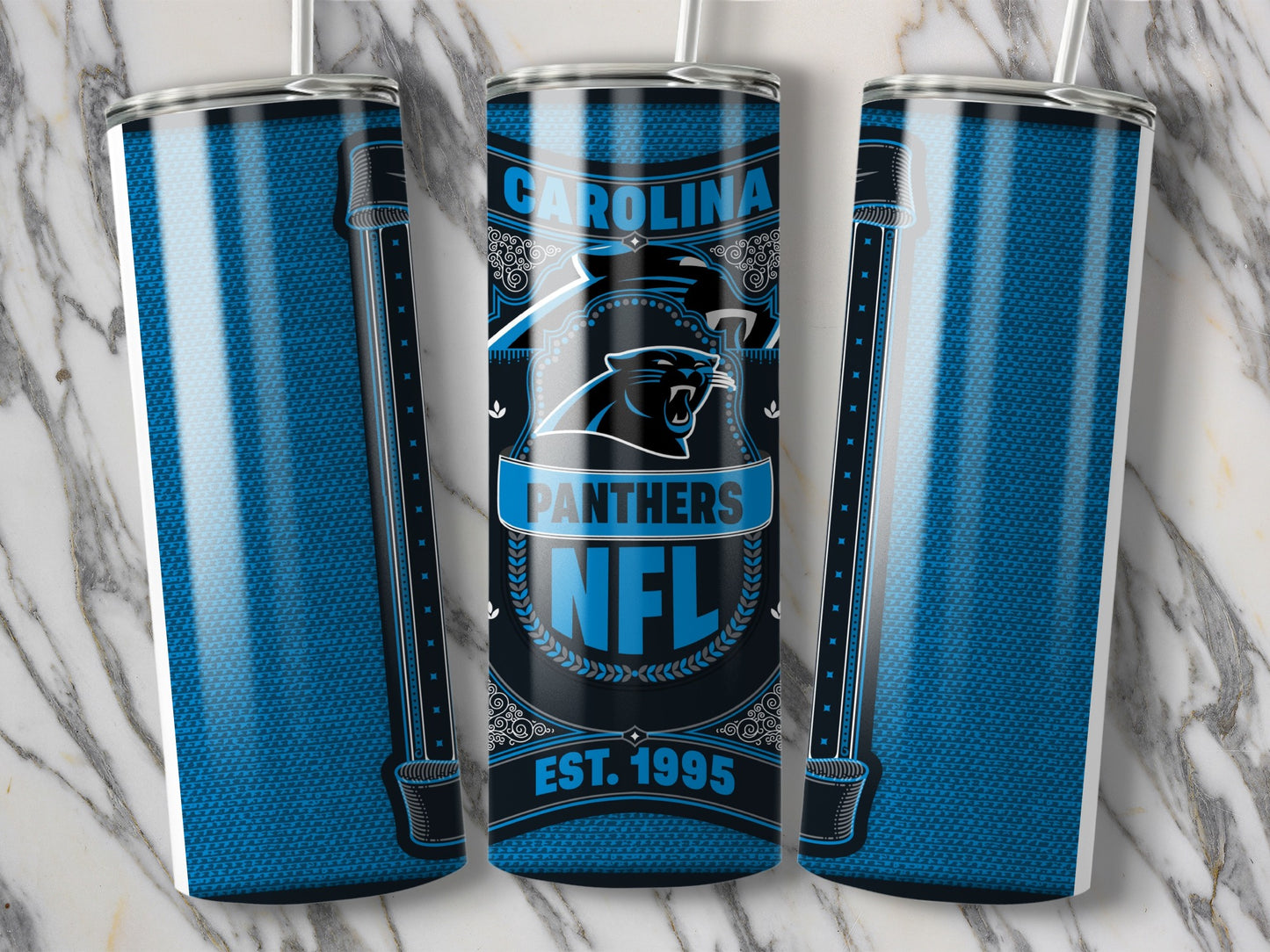 Carolina Panthers NFL Logo Blue Background Design Tumbler