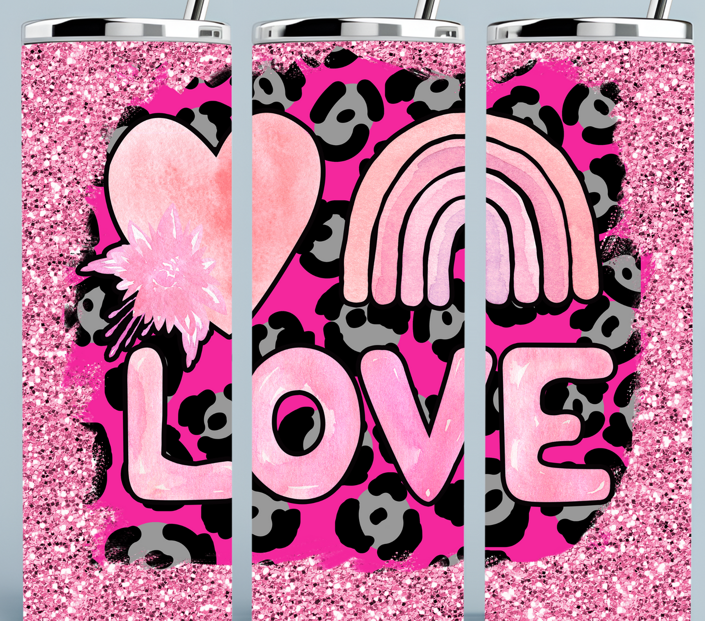 Pink Glitter Heart Love Leopard tumbler