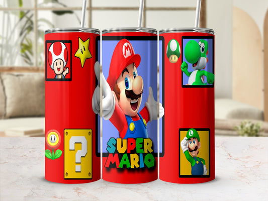 Red Tumbler Featuring Super Mario Characters