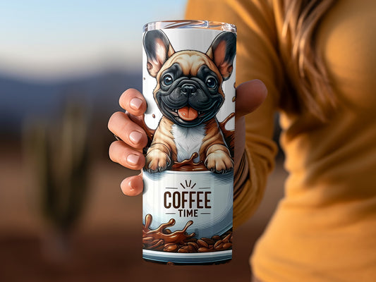 Coffee Time Adorable French Bulldog Art Tumbler