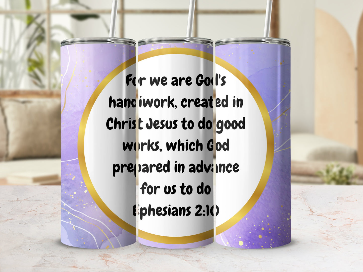 Inspirational Ephesians 2:10 Purple Tumbler Gift