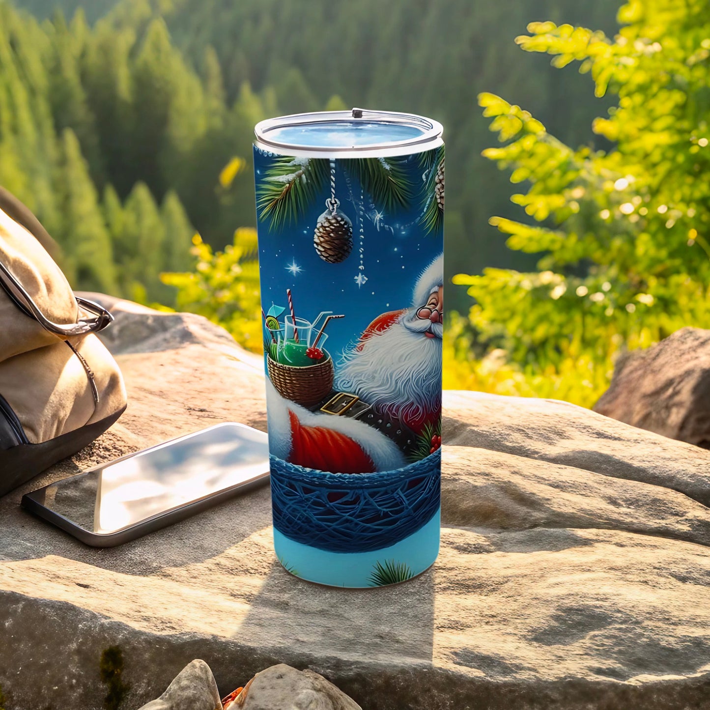 Festive Santa Design Tumbler With Lid for Holiday Drinks