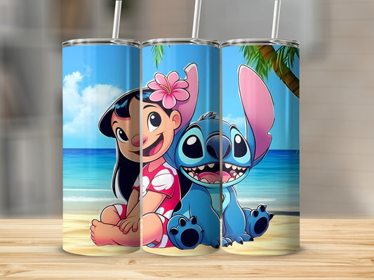 Cute Cartoon Character Beach Scene Tumbler Cup