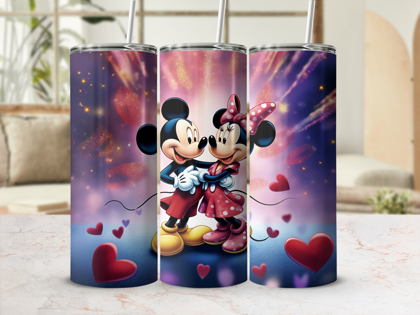 Romantic Mickey and Minnie with Heart Accents Drinkware