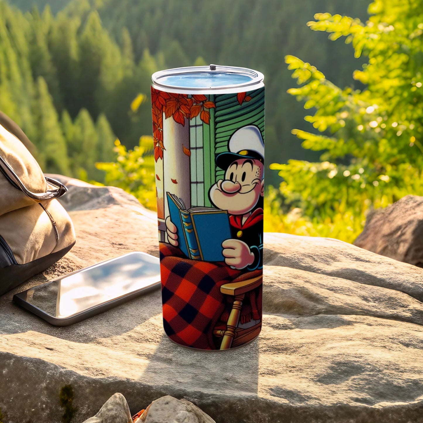 Vibrant Cartoon Character Reading Travel Tumbler