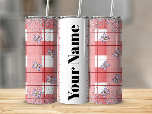 Personalized Red Plaid and Floral Design Custom Tumbler