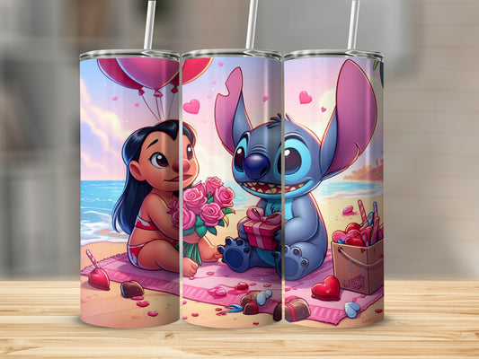 Cute Beach Scene with Balloons and Flowers Tumbler
