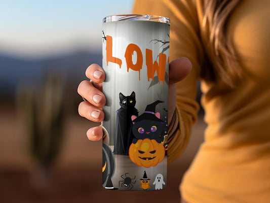 Cute Halloween Cat and Pumpkin Design Tumbler Cup