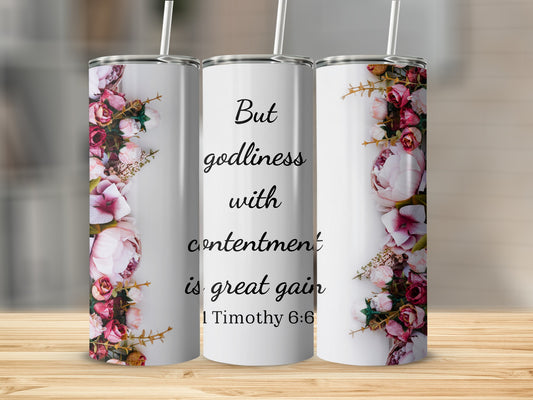 Godliness with Contentment Floral Design Tumbler