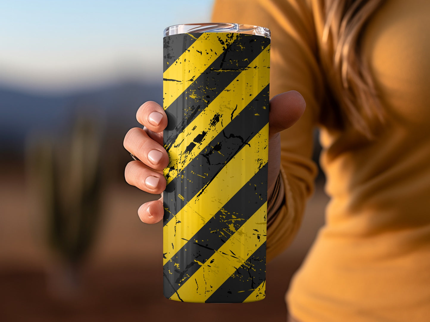 Yellow and Black Stripes with Grunge Detailing Tumblers