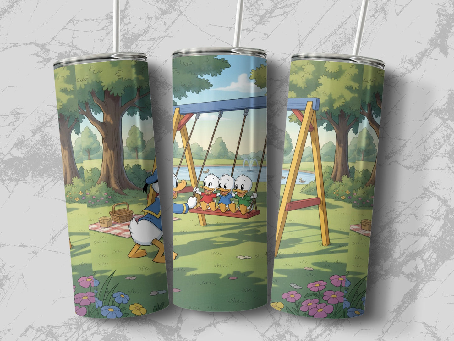 Donald Duck Picnic Scene Insulated Tumbler Cup