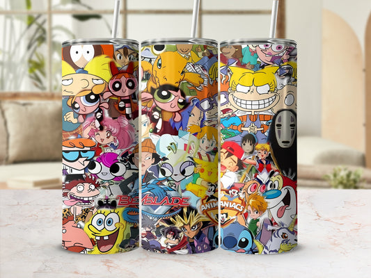 Retro Cartoon Characters Collage Tumbler Cup
