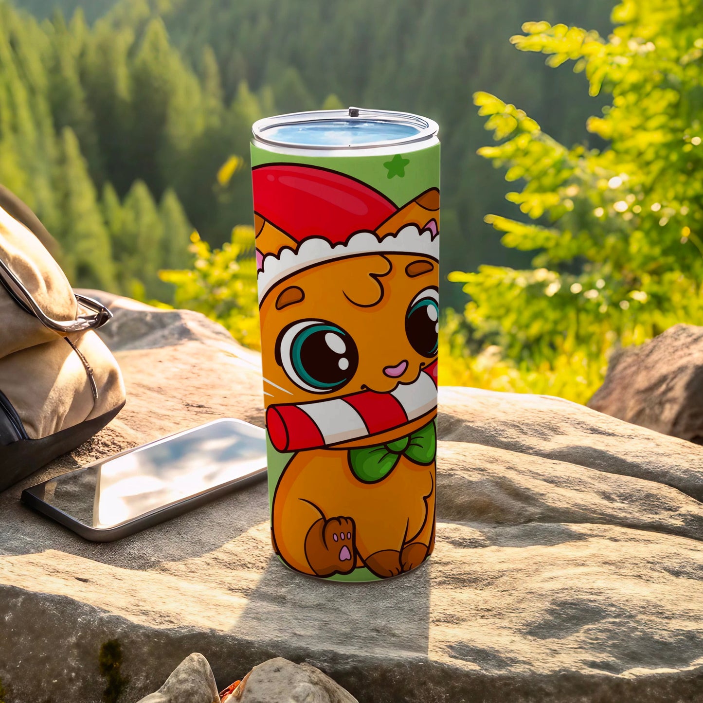 Cute Cartoon Cat in Santa Hat Tumbler
