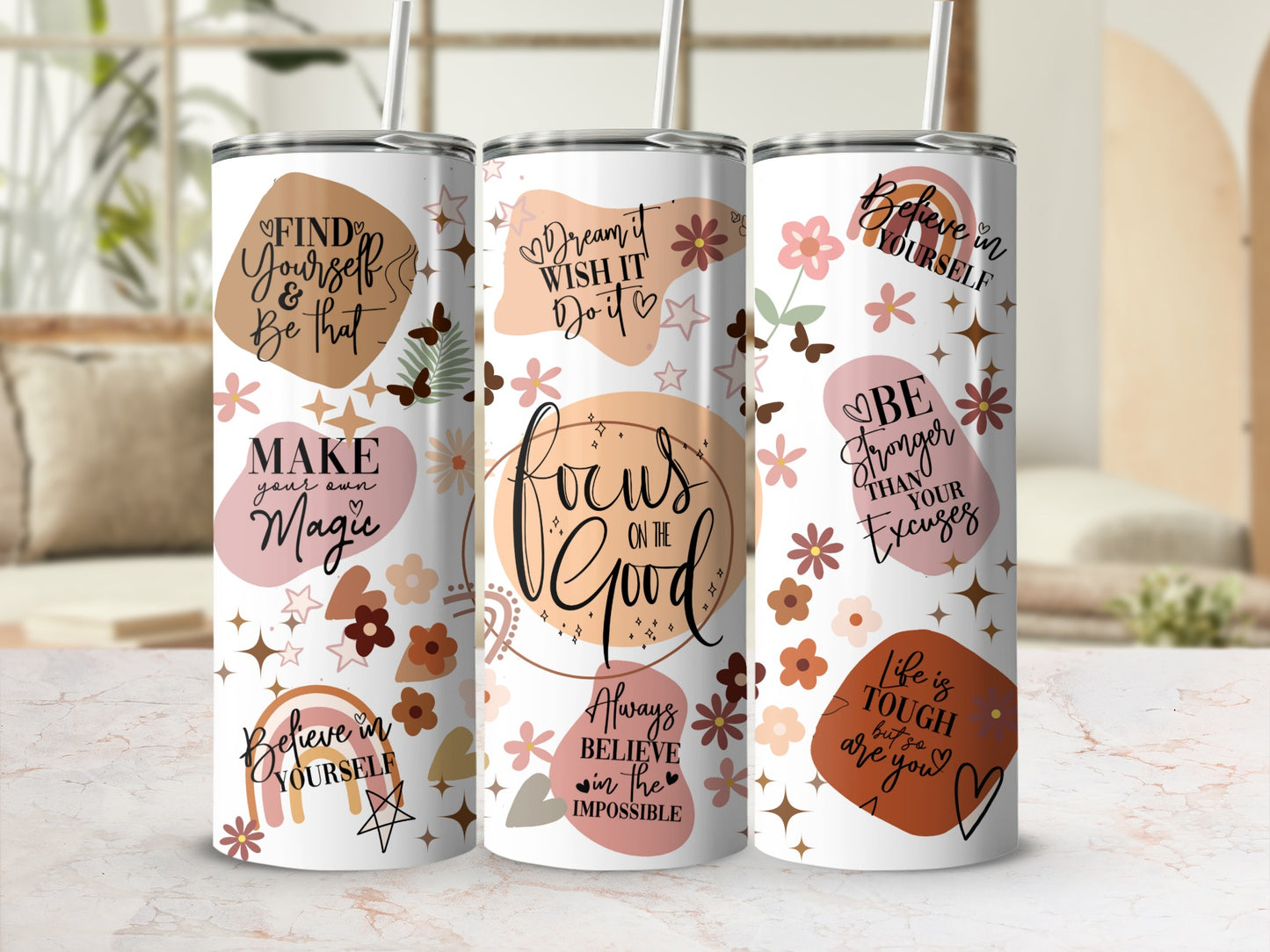 Motivational Quotes Floral Design Stainless Steel Tumbler