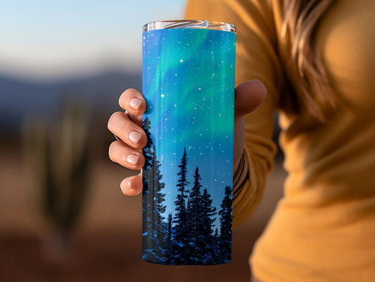 Northern Lights Forest Scene Tumbler Cup