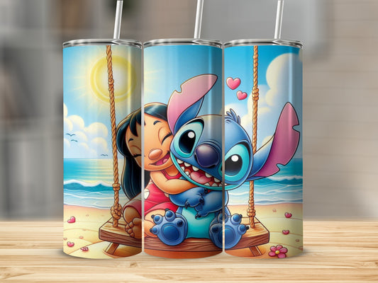 Cute Beach Scene Cartoon Character Stainless Steel Tumbler