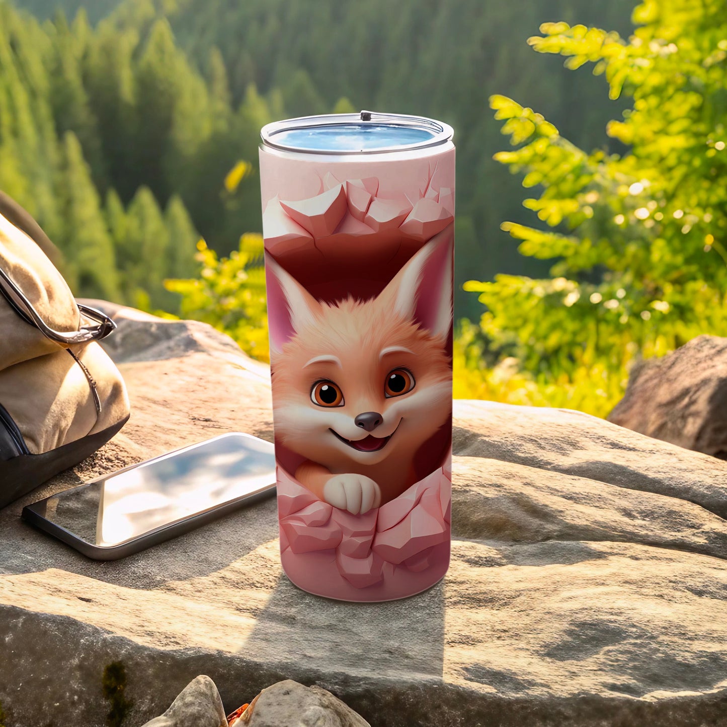 Adorable Fox Tumbler with Forest Background Design