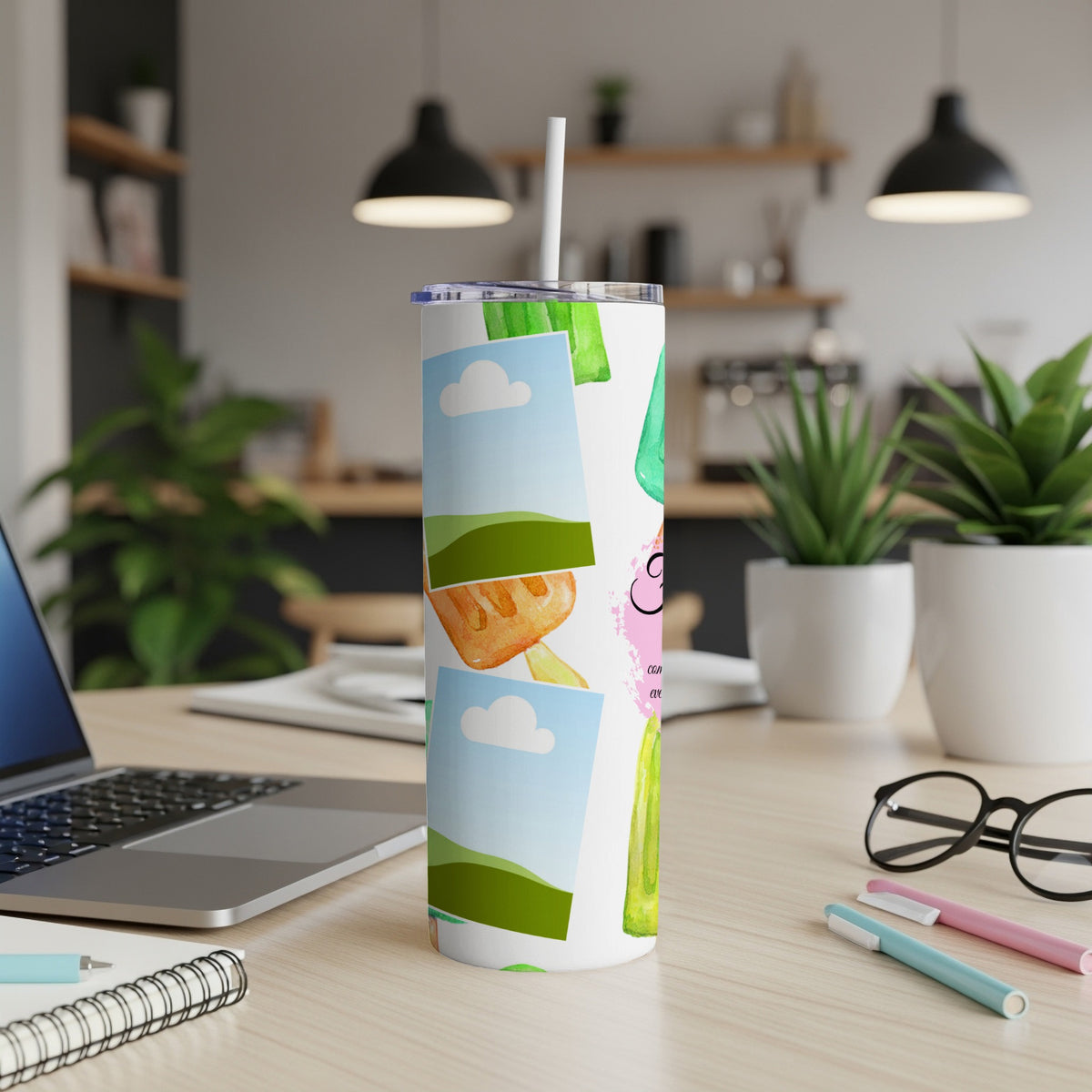 White tumbler with popsicle pattern and photo placeholders
