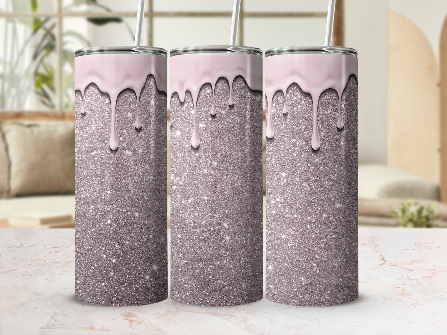 Dripping Pink on Glitter Shimmer Design Background Tumblers