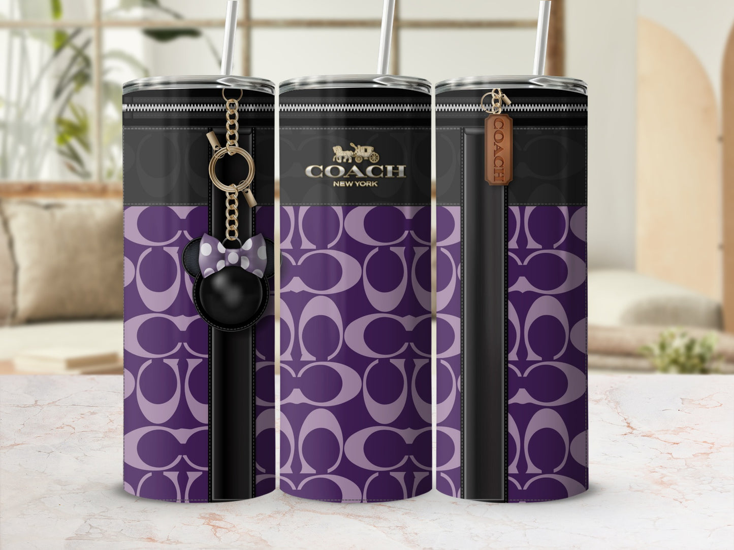 Stylish Purple Coach New York Tumbler with Zipper Design