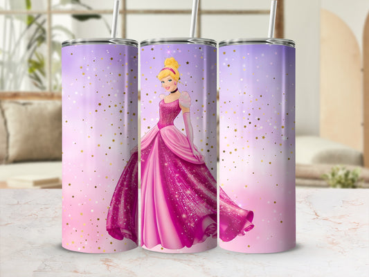 Glittery Pink Princess Tumbler with Star Design 20oz
