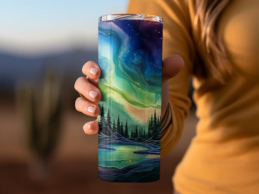 Northern Lights Forest Scene Insulated Tumbler