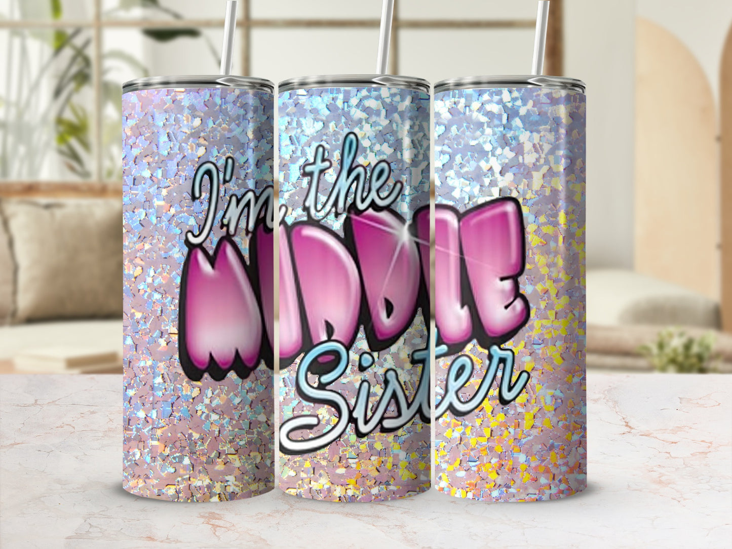 I'm the Middle Sister Glittery Drinkware Product