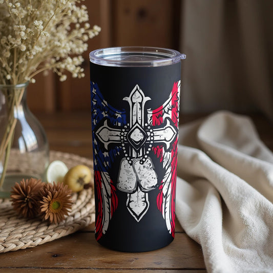Patriotic Cross and American Flag Design Tumbler