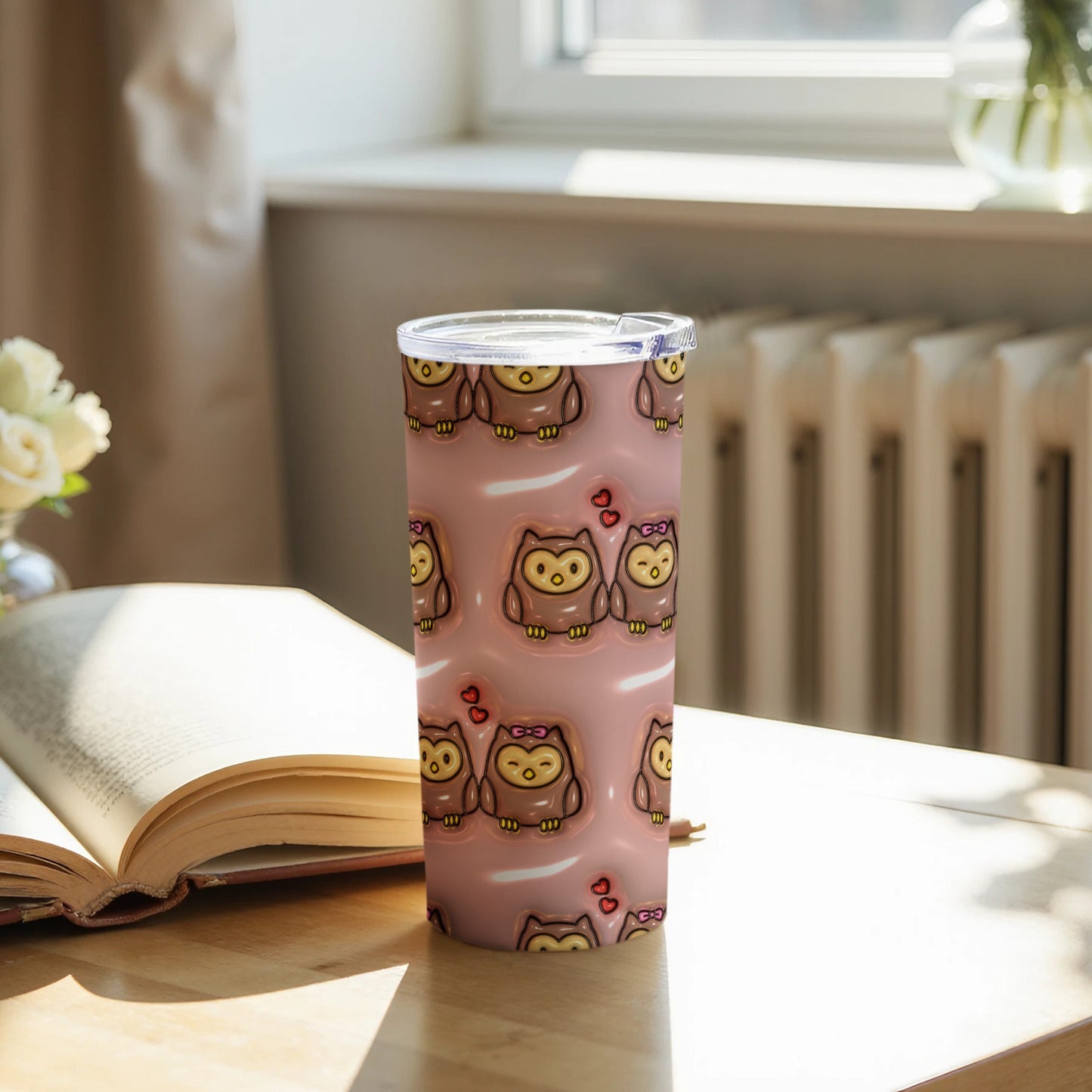 Adorable Owl Patterned Travel Tumbler Cup for Drinks