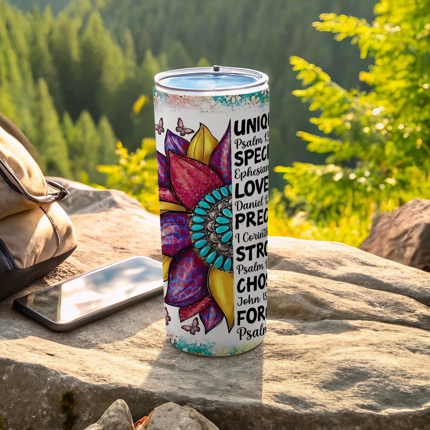Unique Floral Scripture Quotes Tumbler for Outdoor Use