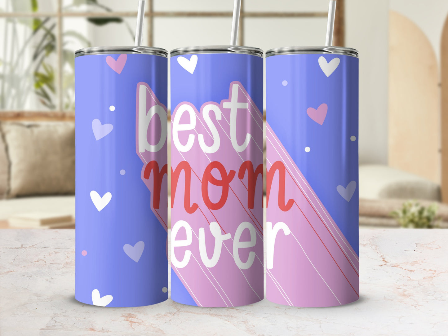 Best Mom Ever Heart Pattern Stainless Steel Tumbler