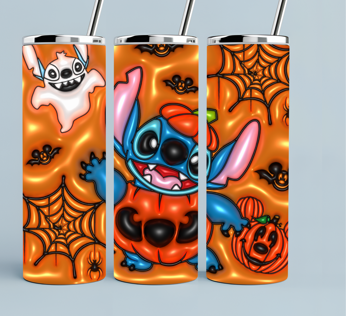 Stitch Dressed as a pumpkin for Halloween Tumbler