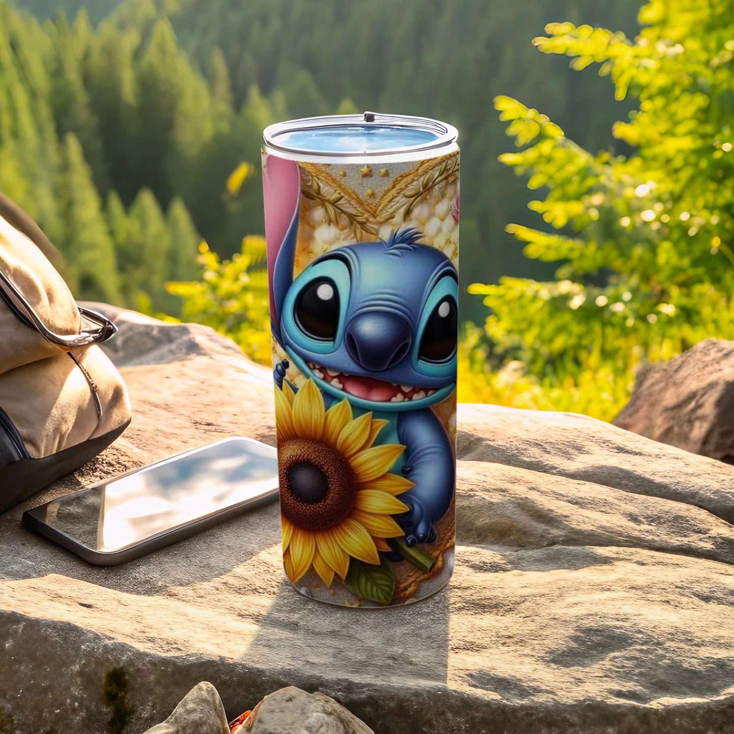 Cute Blue Alien with Sunflower Design Tumbler