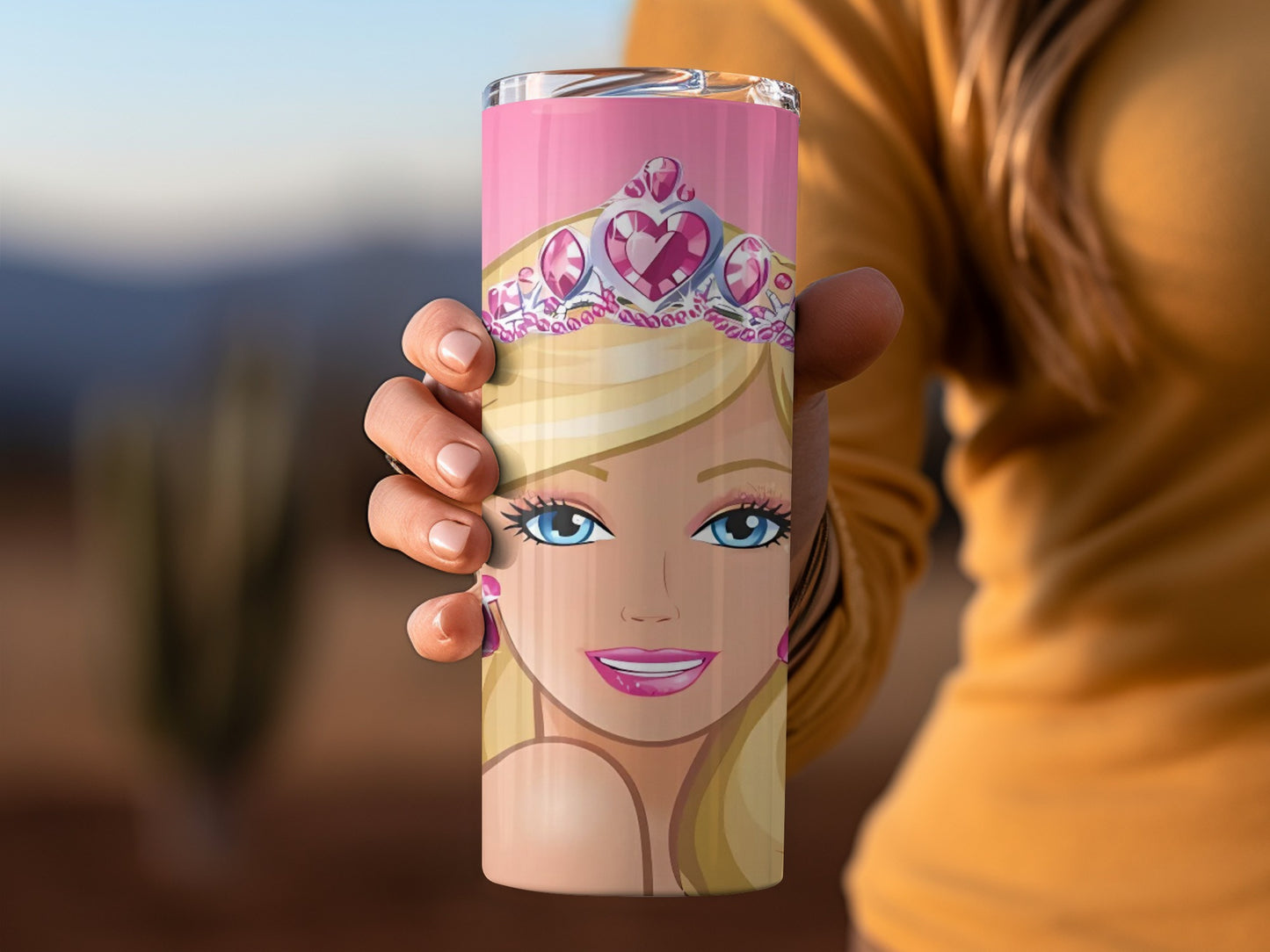 Barbie Princess Pink Background Rhinestones for Tumblers