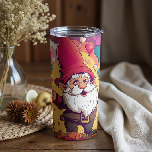 Vibrant Gnome Illustration Heart Background Tumbler