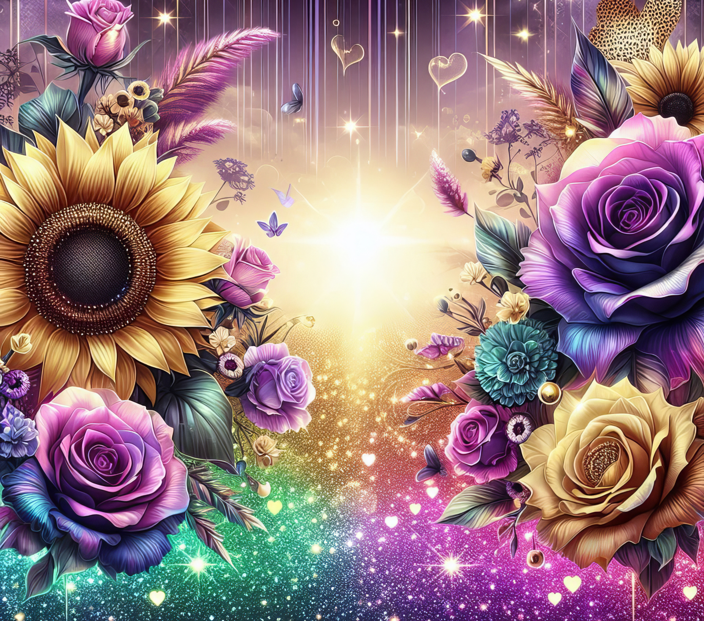 Sunflower Teal, Purple, and yellow tumbler