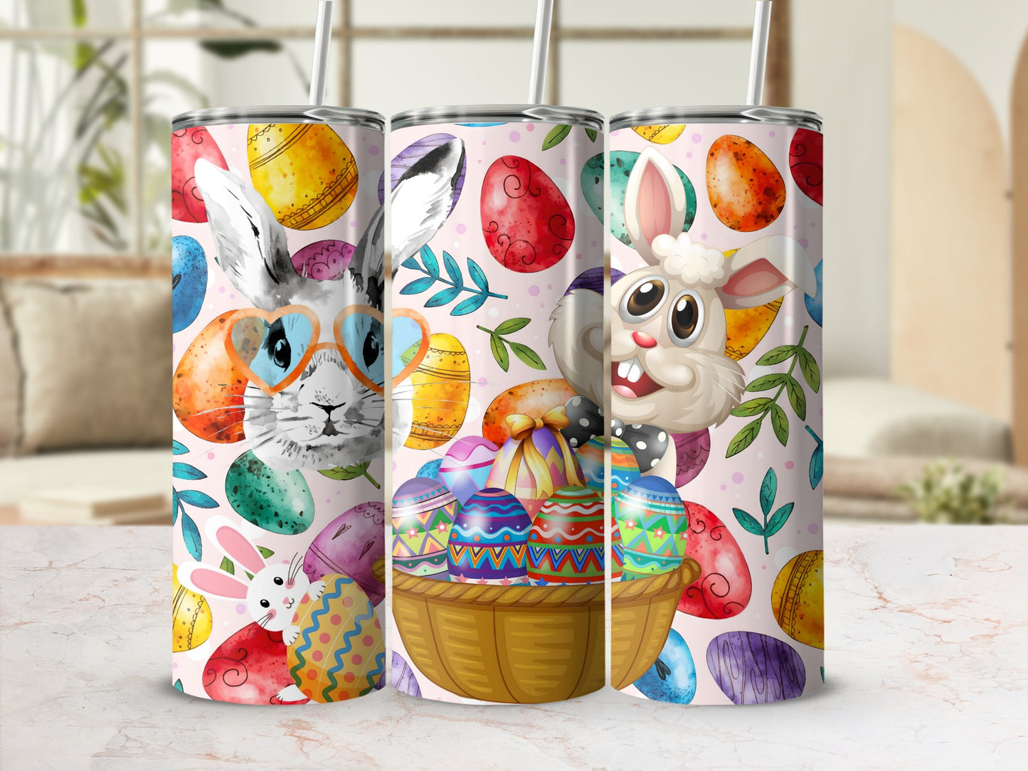 Colorful Easter Bunny and Eggs Design Tumbler