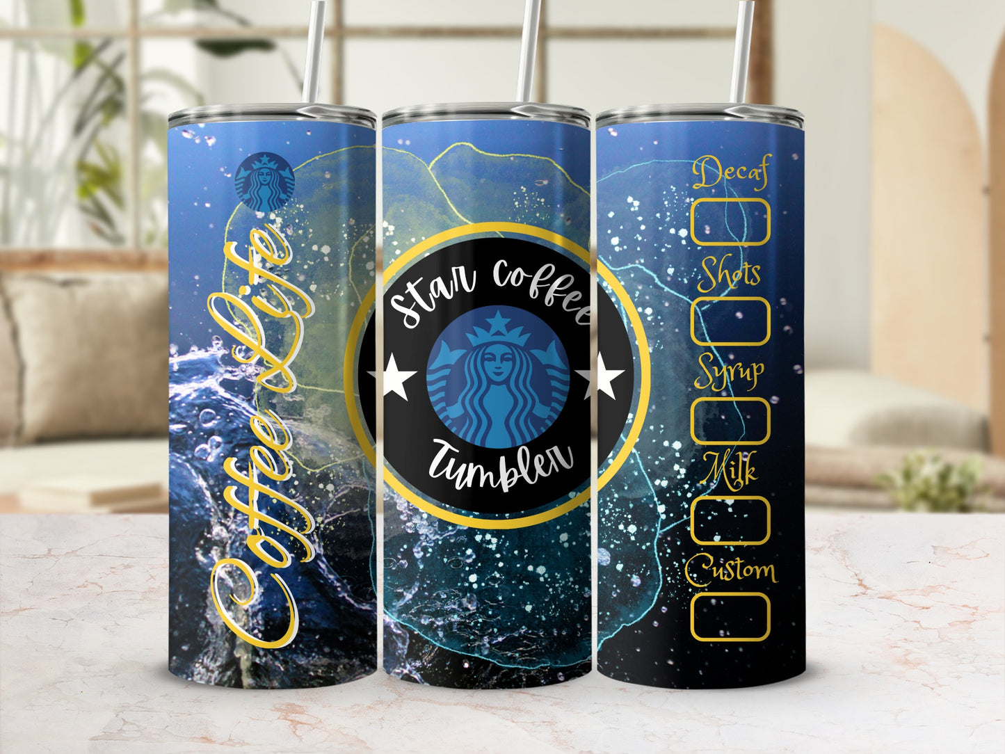 Coffee is Life Star Coffee Tumbler Customizable Design