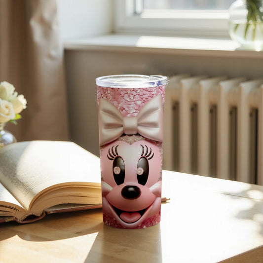 Cute Pink Tumbler with Bow and Cartoon Face Design