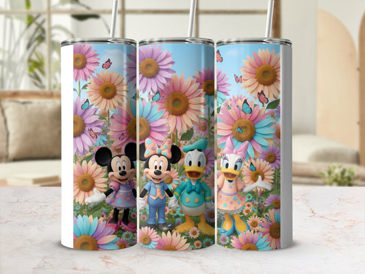 Colorful Floral Disney Characters Insulated Drink Cup