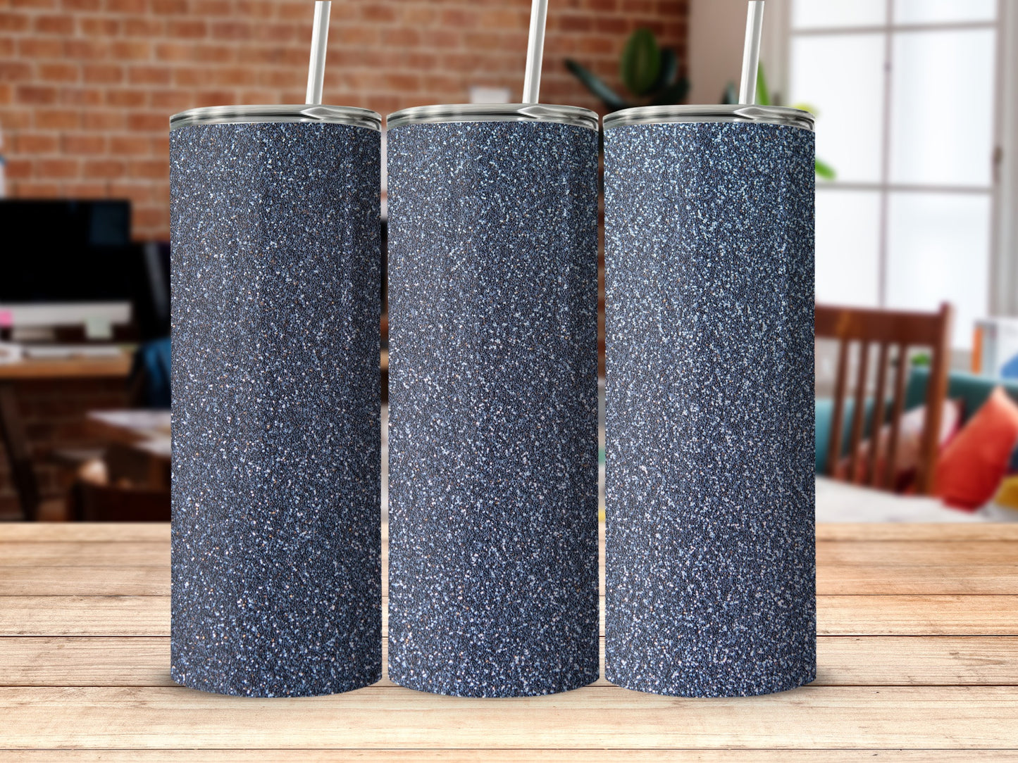 Glitter Dark Blue Skinny Tumbler for Stylish Sipping