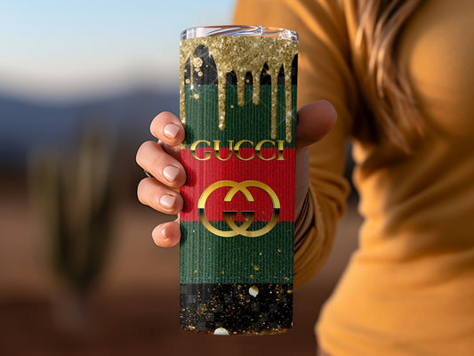Stylish Gucci Insulated Tumbler with Gold Drip Design