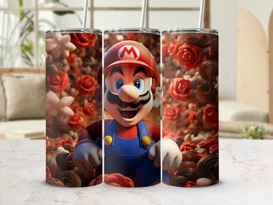 Vibrant Cartoon Character Design Tumbler with Roses
