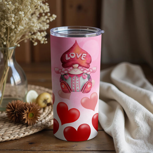 Pink Love Gnome With Hearts Tumbler Product