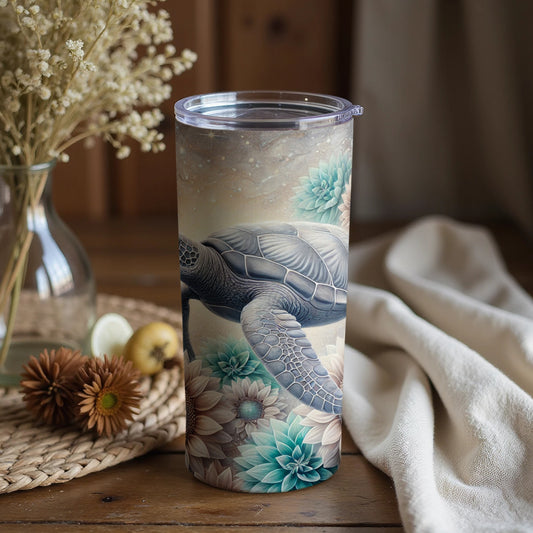 Artful Sea Turtle Design on Elegant Tumbler Product