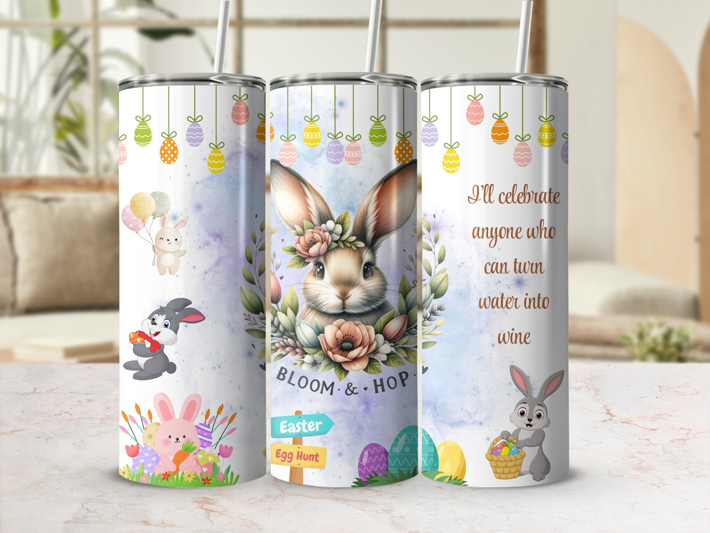 Easter Themed Bunny Tumbler With Whimsical Designs