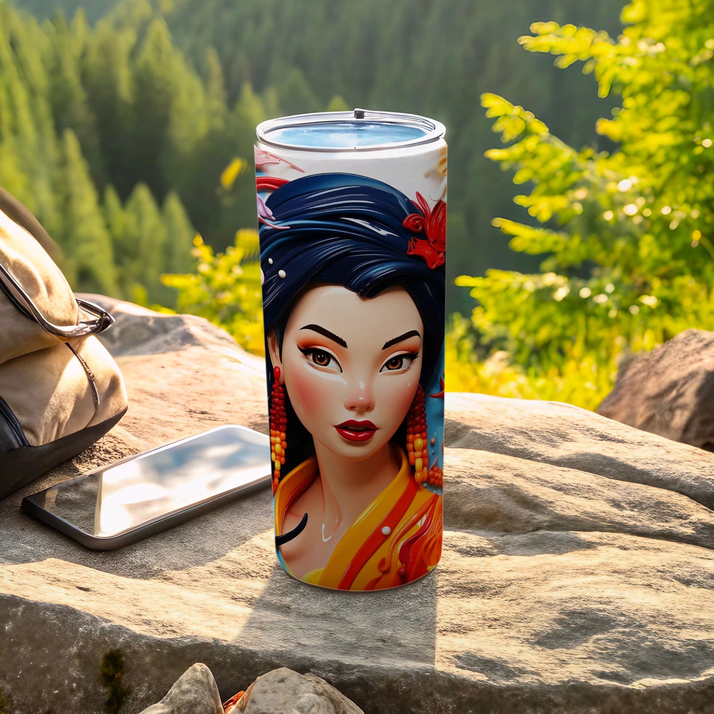 Vibrant Asian Art Design Tumbler for Outdoor Adventures