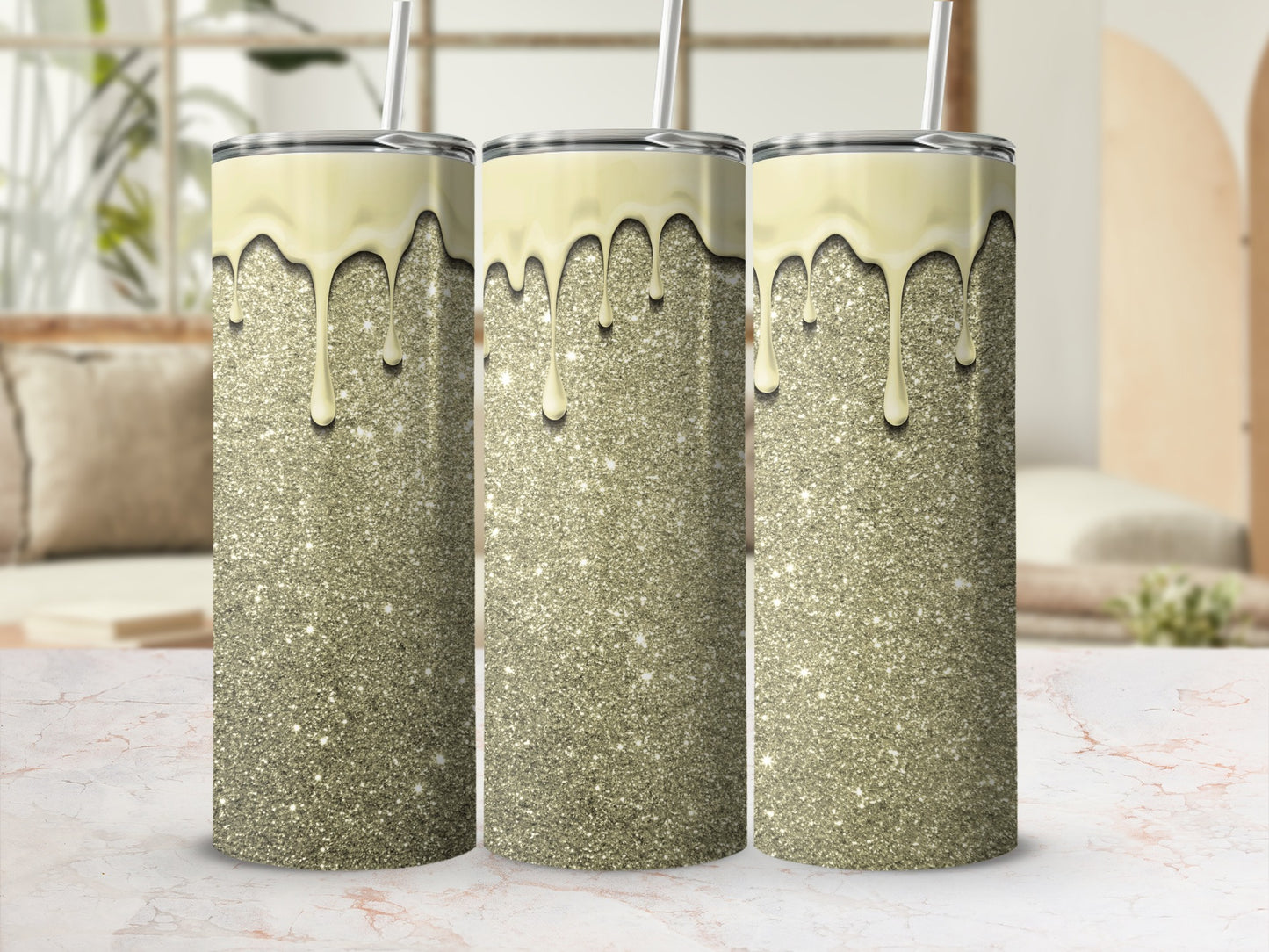 Glittery Gold Tumbler with Dripping Paint Design Tumbler